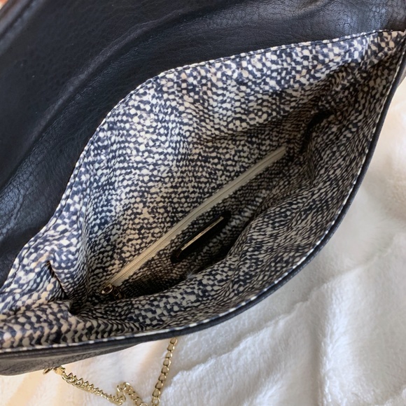 Black Leather Clutch Bag with Gold Chain - Picture 4 of 5